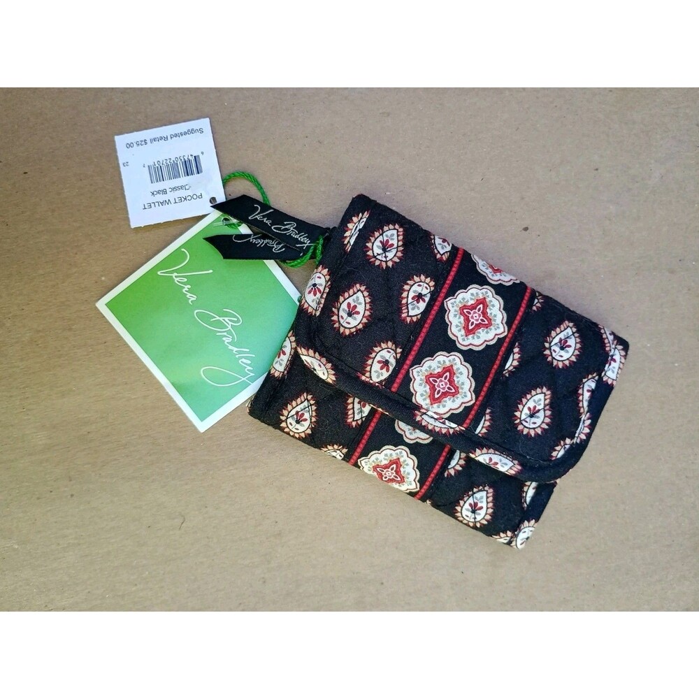 Vera Bradley Classic Black Paisley Retired Pattern Trifold Wallet Quilted Black